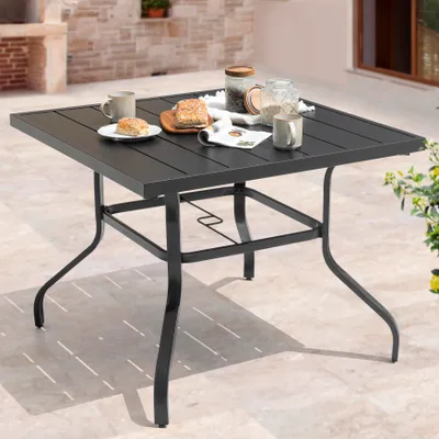 Produktbild von Avestar Garten-Esstisch 94x94x73 cm aus Eisen mit Schirmloch, Lamellentischplatte, Schwarz