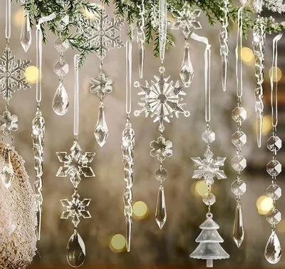 Produktbild von Weihnachtsdeko Schneeflocken Acryl 24 Stück, Transparente Kristallhängeschmuck, Für Weihnachtsbaum Und Fenster