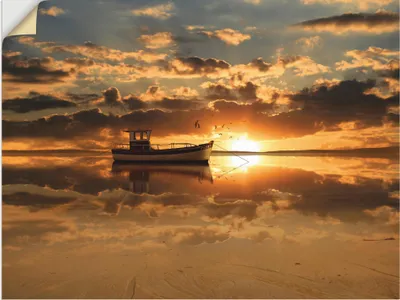 Produktbild von ARTland Wandbild, selbstklebend Das Fischerboot im Sonnenuntergang Größe: 80x60 cm