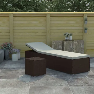 Produktbild von The Living Store Sonnenliege mit Auflage und Teetisch Poly Rattan Braun