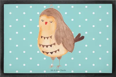 Produktbild von Mr. & Mrs. Panda fußmatte Eule Zufrieden 40 x 60 cm - Türkis Pastell - Geschenk, Owl, Sauberlaufmatte, Müde, Schmutzfangmatte, Gummimatte, Waldtier, Hochzeitstag