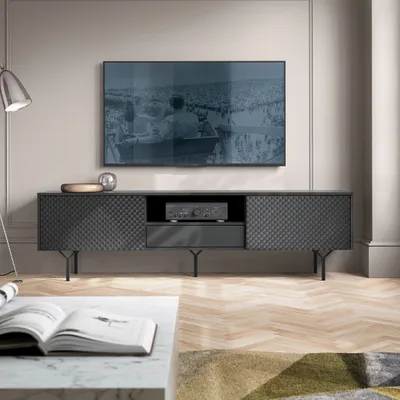 Produktbild von TV Lowboard Schrank Fernsehtisch RAVEN 01 schwarz graphit 180x51x38cm