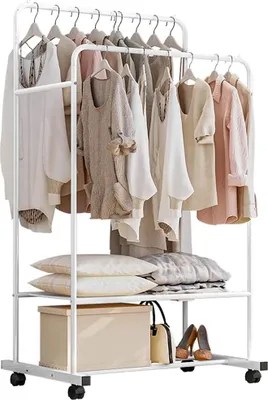 Productafbeelding van Famanu kledingrek met wielen en planken - Wit - 155 cm hoog