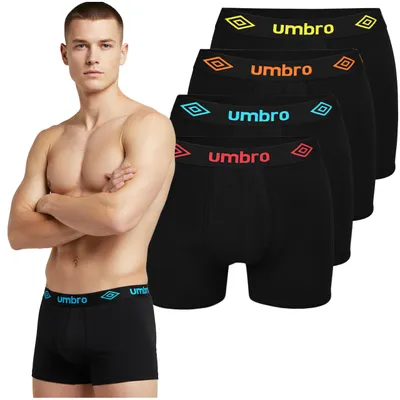 Obrázok produktu pre UMBRO Pánska spodná bielizeň 4-pack bavlnených boxeriek čierne s farebným logom veľkosť XXL