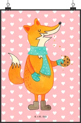Produktbild von Mr. & Mrs. Panda Bild Fuchs Keks DIN A2 - Rot Pastell - Geschenk, Winter, Kunstdruck, Liebe, Frieren, Plätzchen, wanddeko, Wandbild, Weihnachtlich, Weihnachtskekse