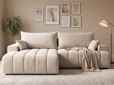 Produktbild von GrainGold Ecksofa L-Form Links Caleo - Ecksofa mit Schlaffunktion und Bettkasten - Moderne Ecksofa, Wohnzimmer Ecksofa - Eckcouch Beige (Komodo 11)