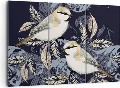 Produktbild von Bild auf Leinwand - Leinwandbild - 3 Teile - Vögel Blätter Ornament - 105x70cm - Wand Bild - Wanddeko - Wandbilder - Leinwanddruck - Bilder - Wanddekoration - Leinwand bilder - CE105x70-4408