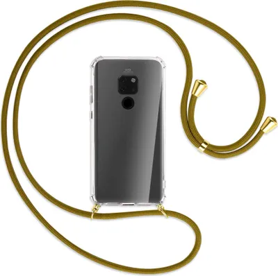 Produktbild von Handykette Backcover-Schutzhülle mit Band (Metall goldfarben) für Huawei Mate 20 - weiß/grau