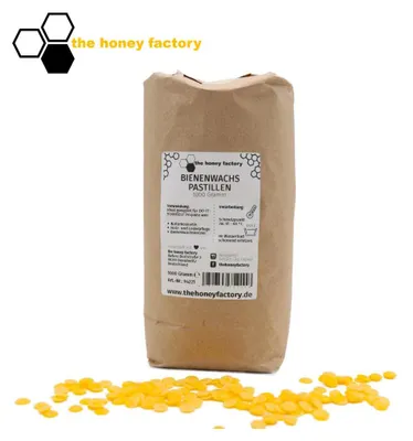 Produktbild von Bienenwachs Pastillen Gelb 100% reines Wachs für Kerzen, Kosmetik, Möbel-Analyse 1000 Gramm Beutel