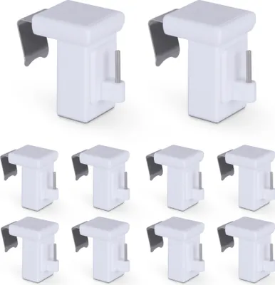 Produktbild von Klemmträger Weiß 10er-Pack, Fensterhaken Dekohaken für Fensterdekoration und Vitragestangen, kein Bohren oder Kleben, für 10–27 mm Rahmenstärke