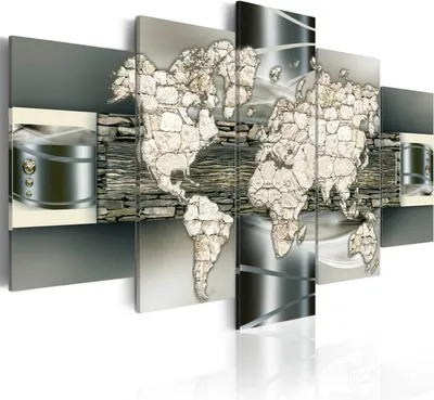 Produktbild von Modernes Wandbild k-A-0023-b-o (150x75) - 5 Teilig Bilder Fotografie auf Vlies Leinwand Foto Bild Dekoration Wand Bilder Kunstdruck ABSTRAKT WELTKARTE