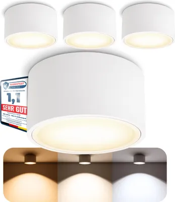 Produktbild von 4er Set SSC-LUXon CELI-X LED Aufbauleuchten weiß rund flach - 3 Lichtfarben warmweiß neutralweiß kaltweiß - GX53 3W 230V Aufputzlampe Innen