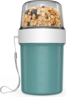 Produktbild von Müsli to go Becher 560ml+310ml Auslaufsicher Joghurtbecher Unterwegs Blau Grün