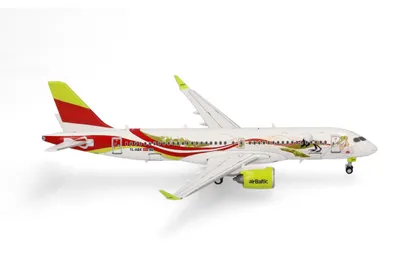 Flugzeugmodell airBaltic A220-300, 1:400, Metall, mit Fahrwerk