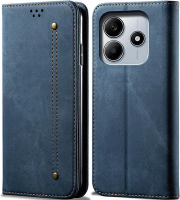 Immagine prodotto di Custodia per Xiaomi Redmi Note 14 4G, Custodia a portafoglio in pelle con chiusura magnetica e supporto blu