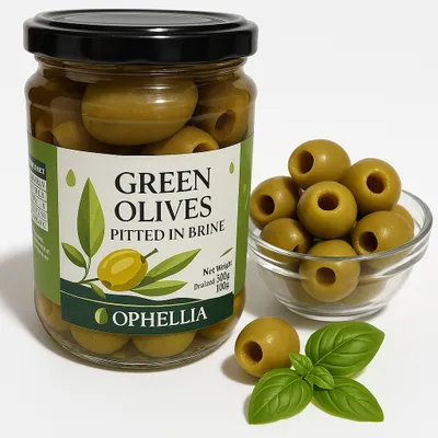 Produktbild von Ophellia Grüne Entkernte Oliven in Salzlake 300 g – Griechische Oliven
