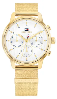 Produktbild von Tommy Hilfiger Multi Zifferblatt Quarz Uhr für Damen mit Goldfarben Edelstahlarm