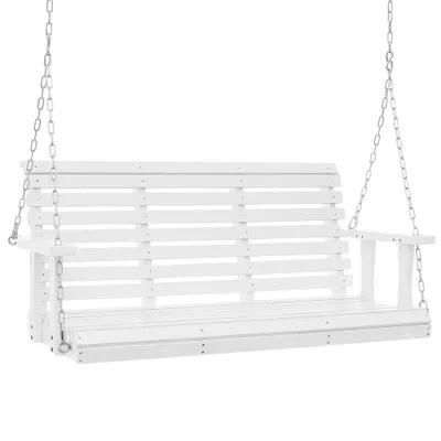 Zdjęcie produktu dla Huśtawka Hollywood wykonana z drewna cedrowego - 1370x710x600 mm - Huśtawka tarasowa na podwórko i do ogrodu - Zwiększona nośność: ok. 400 kg - Solidna ławka z łańcuchami do zawieszenia do użytku na zewnątrz - Biała