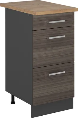 Produktbild von Küchenunterschrank Vicco R-Line Edelgrau 40 cm mit Schubladen, AP Eiche, Model 53751