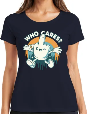 Produktbild von Who Cares Mittelfinger Cartoon frech Retro Vintage 90er Skater Damen T-Shirt, Navy, 3XL