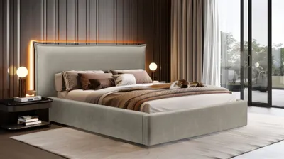 Produktbild von Polsterbett Doppelbett Bett AMADA 160x200cm Komplettset in Stoff Ditra Graubeige