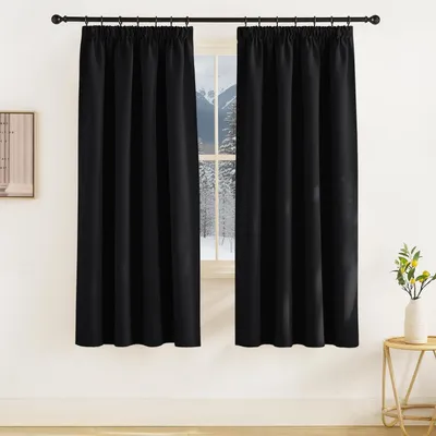 Zdjęcie produktu dla Zasłony termoizolacyjne, zaciemniające, z falbaną, czarne, zestaw 2 sztuk, wymiary: 175 cm wysokości x 140 cm szerokości
