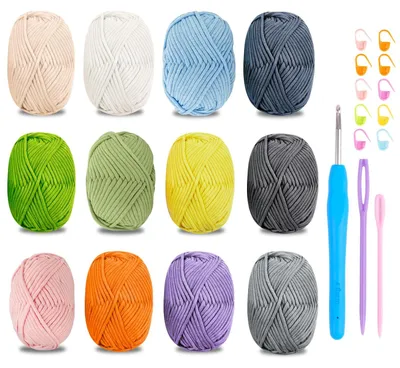 Immagine prodotto di Filati di cotone spessi, ideali per progetti di uncinetto, kit di avviamento con uncinetto