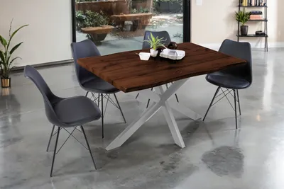 Produktbild von Esstisch Baumkante Holz-Optik Nussbaum 140 x 80 Spider-Gestell silber JOSY