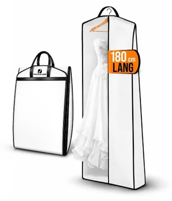 Produktbild von Kleiderhülle Brautkleidhülle Kleidersack - 180 x 60 cm - Reißfestes Material - Schwarz oder Weiß - Für Reisen und Hochzeiten