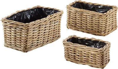 Produktbild von Kwadratowa donica rattanowa kubu szara wyłożona folią S/3