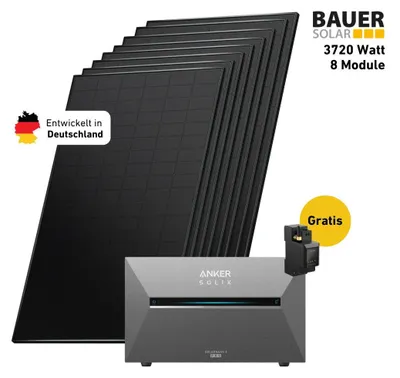 Produktbild von 3600 Watt, Bifazial Komplettset, Balkonkraftwerk, Anker SOLIX Solarbank 3 E2700 Pro, 2 x BP2700 Zusatzbatterien