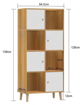 Immagine prodotto di Libreria con ante, 8 scomparti, colore marrone, dimensioni 64,5 x 30 x 138 cm