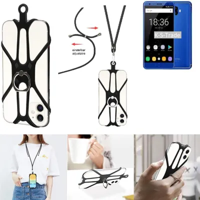 Produktbild von K-S-Trade 3in1 Handykette Handyband Handykordel Halsband Smartphone-Ring Handy-Ring kompatibel mit Oukitel K8000 Fingerhalterung Handyring