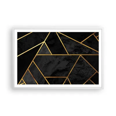 Produktbild von Gerahmtes Poster - Weißer Rahmen - Abstraktion Gold Schwarz - 91,5x61 cm - Wand Bild - Wanddeko - Wandbilder - Kunstposter - Wandposter - Bilderrahmen - Bilder - Kunstdruck - Wandbild P2WAA91x61-4358