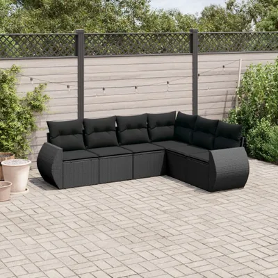 Produktbild von Design 6-tlg. Garten-Sofagarnitur mit Kissen Schwarz Poly Rattan, Gartenmöbel-Sets 2024 Neu