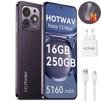 Produktbild von HOTWAV Android Smartphone, 16+256 GB/1 TB  Handy, 5160 mAh, 24 Monate, Smartphone ohne Vertrag,  Lila Mobiltelefon, Octa-Core-Prozessor