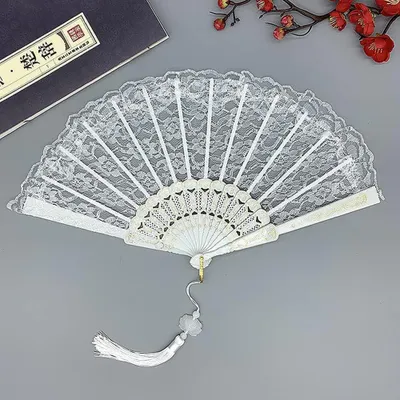 Produktbild von Spitzen Handfächer Vintage Faltfächer Weiß für Hochzeit Party Sommer