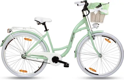 Produktbild von Goetze Style 28 Zoll City Bike, 46 cm Tiefeinsteiger, 1-Gang mit Rücktrittbremse hinten & V-Bremse vorne, LED-Beleuchtung, Rattankorb mit Bezug