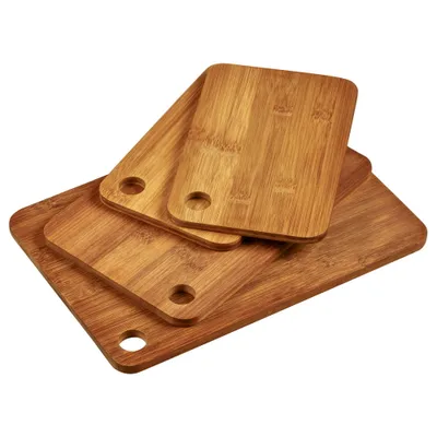 Produktbild von KESPER 4er Set Schneidebretter aus dunklem - Bambus – mit Griffloch – 1x groß, 1x mittel, 2x klein – robust & messerschonend, 59127