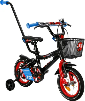 Produktbild von Kinderfahrrad - 12 Zoll - Schwarz und Rot - für 2-4 Jahre - mit Dual-Pivot-Vorderradbremse - mit Gepäckträger - Jugendfahrrad
