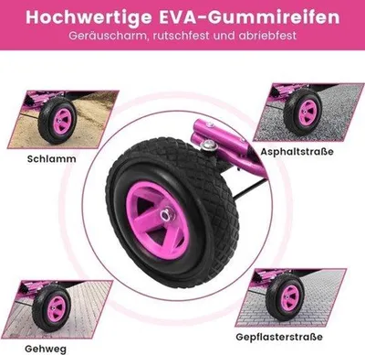 Image de Kart à pédales - Rose - Siège réglable - Frein à main - Quatre roues - Pour les enfants de 3 à 8 ans