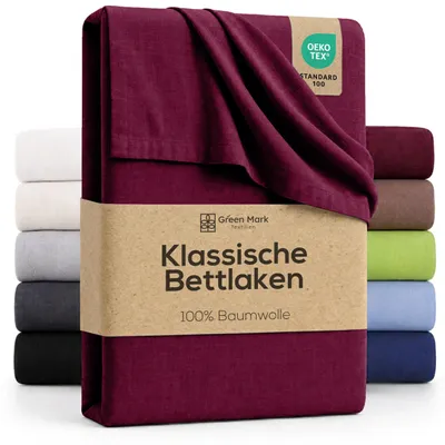 Immagine prodotto di GREEN MARK Textilien: Lenzuola classiche – Lenzuolo piano in 100% cotone, ecc