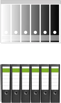 Produktbild von Wallario 6 Stück breite Ordner inkl. Klebeetiketten mit Motive Farbverlauf von weiß zu schwarz -  Set mit Rückenschildern / Ordnerrücken Stickern
