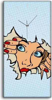 Produktbild von Wanduhr Uhr Wandbild Leinwand Quarz 30x60 Foto Comic Cartoon Pop Art Retro Frau - weiße Hände
