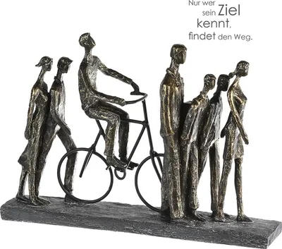 Produktbild von Casablanca Skulptur "In the city" Poly / Metall 7 Figuren . bronzefarben . laufend oder auf Fahrrad graue Basis mit Spruchanhänger  H= 29 cm B= 42 cm T= 8cm 89030