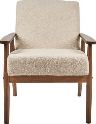 Zdjęcie produktu dla BELIANI Fotel beżowy tapicerowany boucle ciemna drewniana rama i podłokietniki retro design do salonu