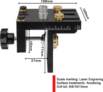 Image de 3in1 Perceur de trous en alliage d'aluminium Positionneur de poinçon Guide de pièce de bois Gabarit avec plages de serrage 0-15mm Outil de menuiserie pour épissure de planches
