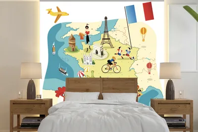 Produktbild von MuchoWow® Fototapete für Wohnzimmer oder Schlafzimmer Wandtapete Vinyl Motivtapete Eine Illustration einer cartoonartigen Karte von Frankreich in Europa - 260x260 cm - Papiertapeten