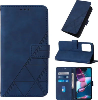 Produktbild von Hülle für Motorola Edge+ (2023) Prägung Flip Leder Kartenfächer Schutzhülle mit Ständer Blau