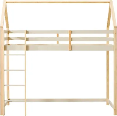 Produktbild von Hochbett Hausbett 90 x 190 cm - Massivkiefer - Beige und Natur - TARZIA